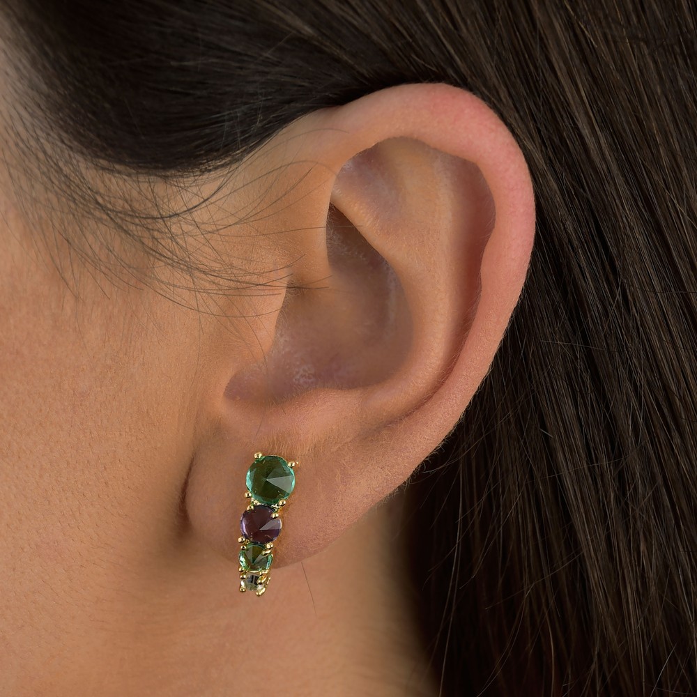Imagem do produto Brinco Ear Cuff com Zircônias Coloridas Folheado a Ouro 18k