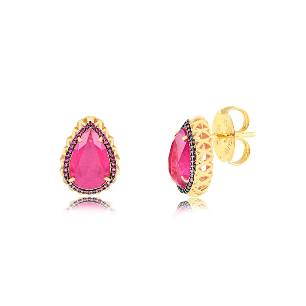 Imagem do produto Brinco Stelle Gota com Cristal e Zircônias Rosa Folheado a Ouro 18K