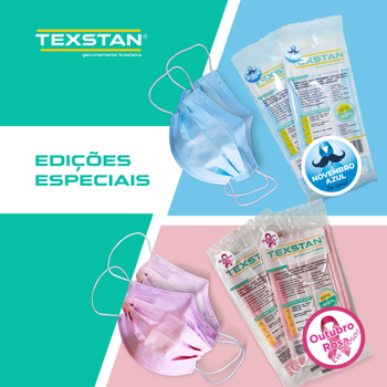Mascara Cirúrgica Descartável tripla c/elástico - Texstan - Pacote c/ 10 unidades - Azul