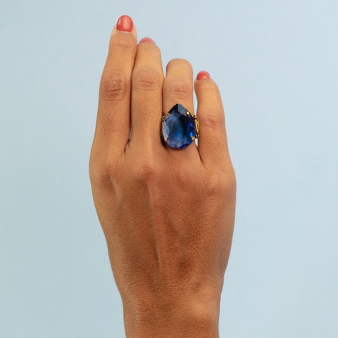 Foto do produto Anel Pedra Única Gota Safira Azul