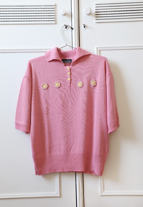POLO OVERSIZED tricot - rosa c/ crochet