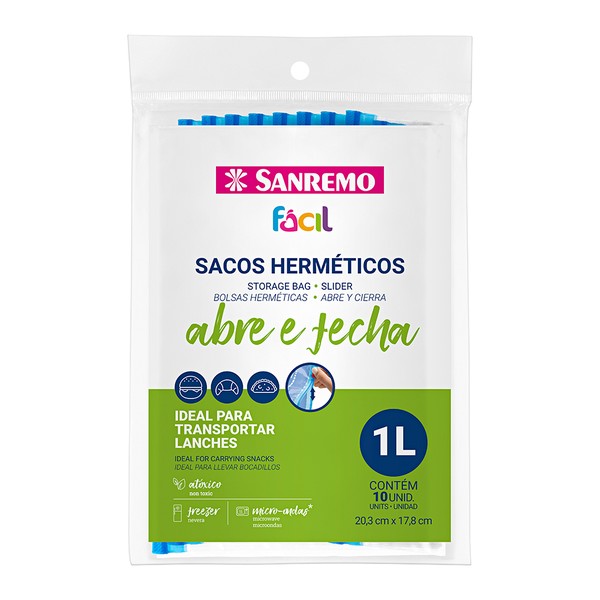Foto do produto SACO HERMETICO ABRE FECHA 1L | BOLSA HERMETICA ABRE CIERRE PLASTICO | SANREMO PLASTIC HERMETIC BAG W/ZIP