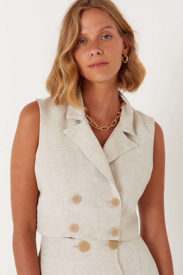 Foto do produto blusa cropped tipo blazer sem manga stela