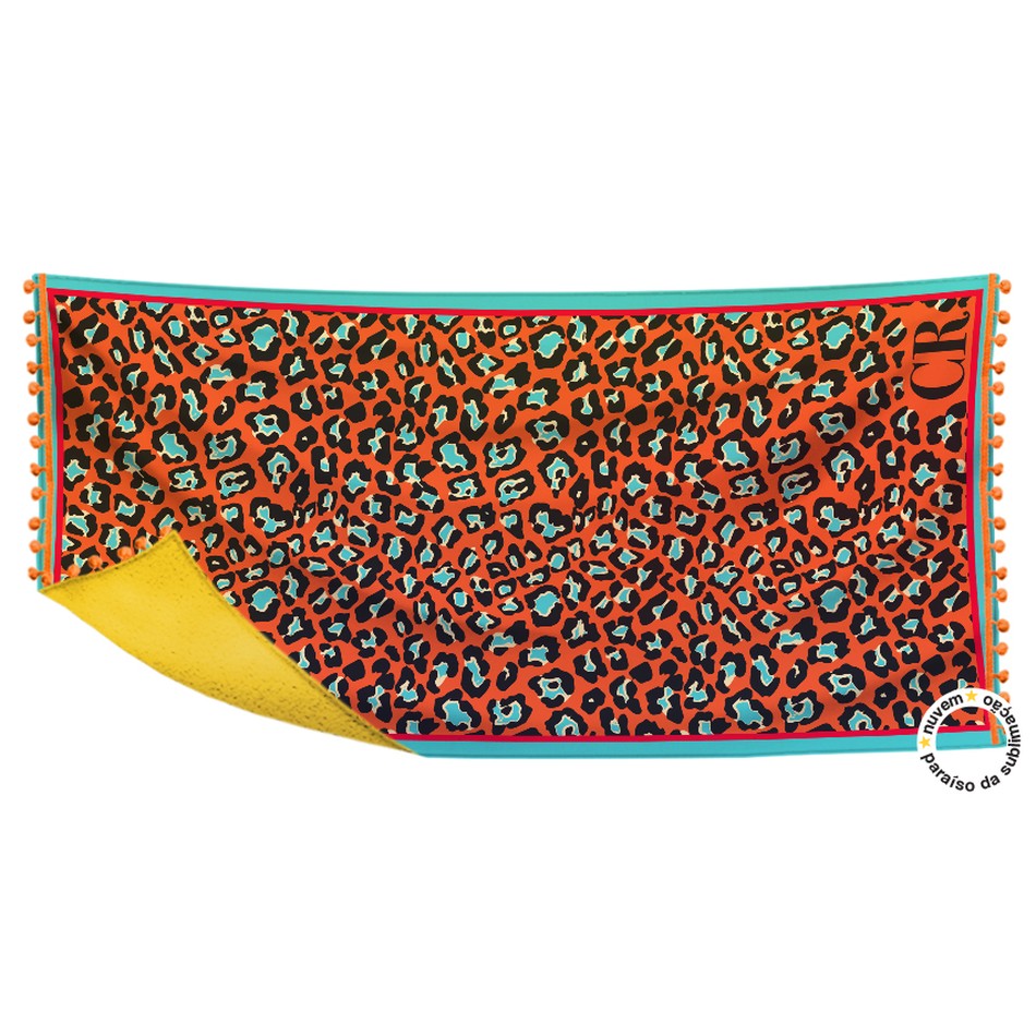 toalha canga - animal print colorido turquesa