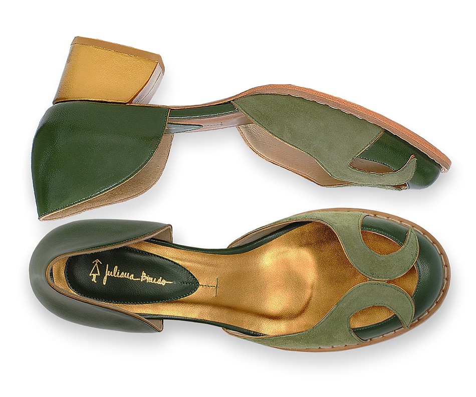 Scarpin Recortes - Verde Prada + Ouro Velho | salto grosso 4.5cm