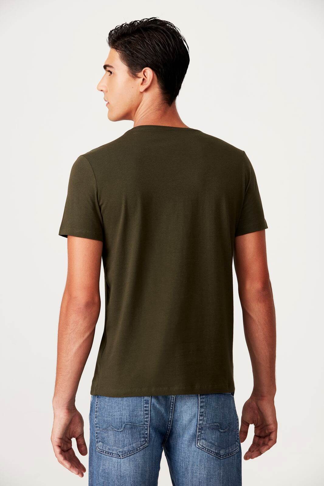 Camiseta Básica Algodão Premium Gola V Verde Militar