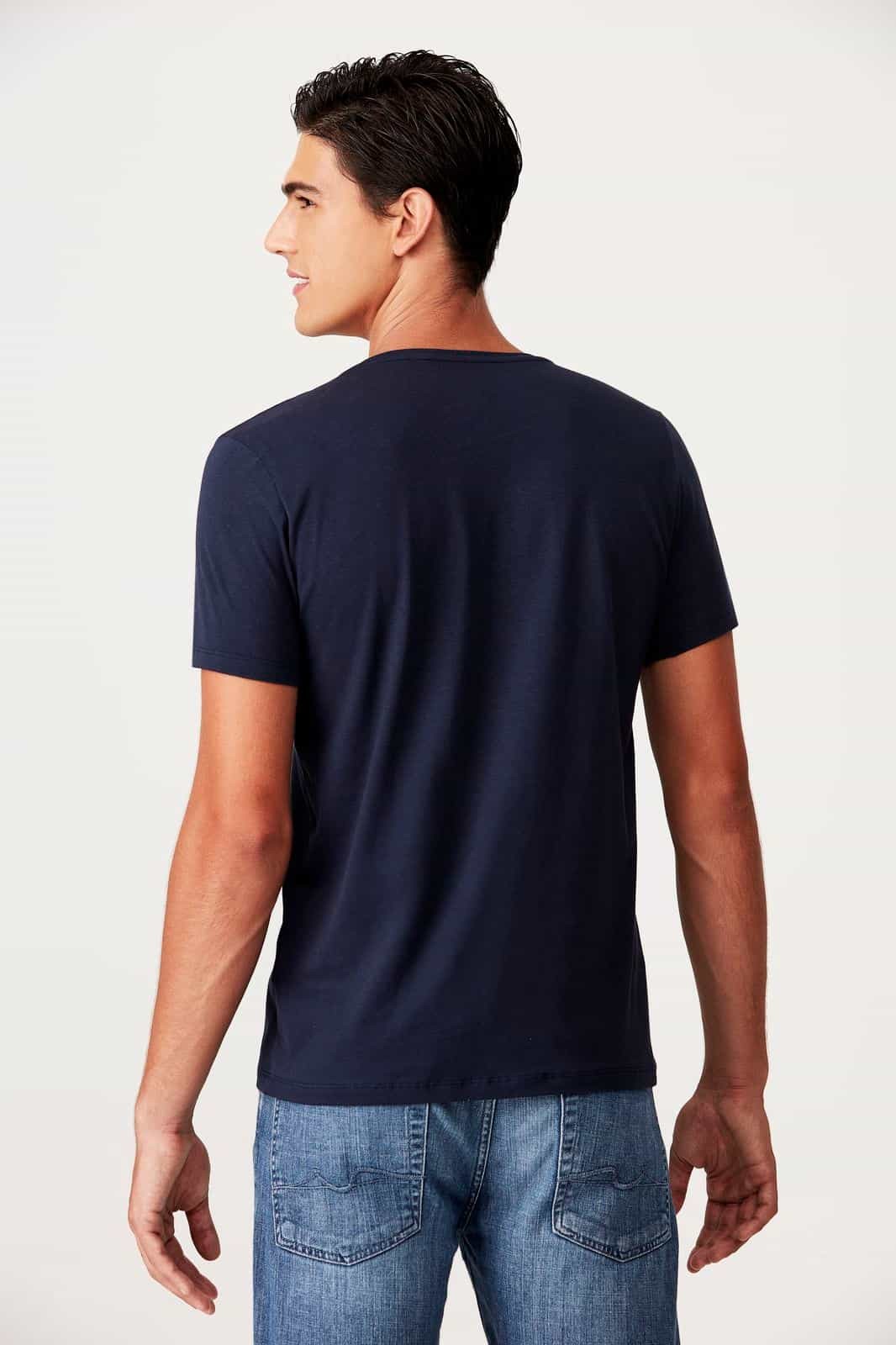 Camiseta Básica Algodão Premium Gola V Azul Marinho